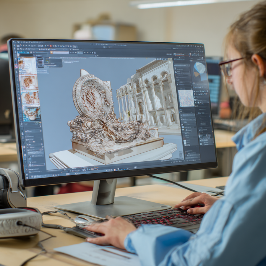 Module 1 — person working on a 3D architectural model on a computer